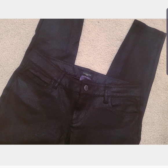 Ann Taylor Skinny Wax Coated Ankle Slim Cut Fitted Black Petite Jeans Jeggings - Picture 2 of 10